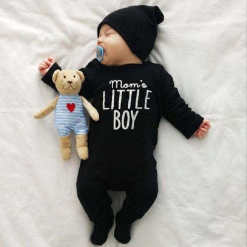 Mote Nyfødt Småbarn Spedbarn Baby Gutter Romper Langermet Jumpsuit Lekedress Små gutteantrekk Svarte klær