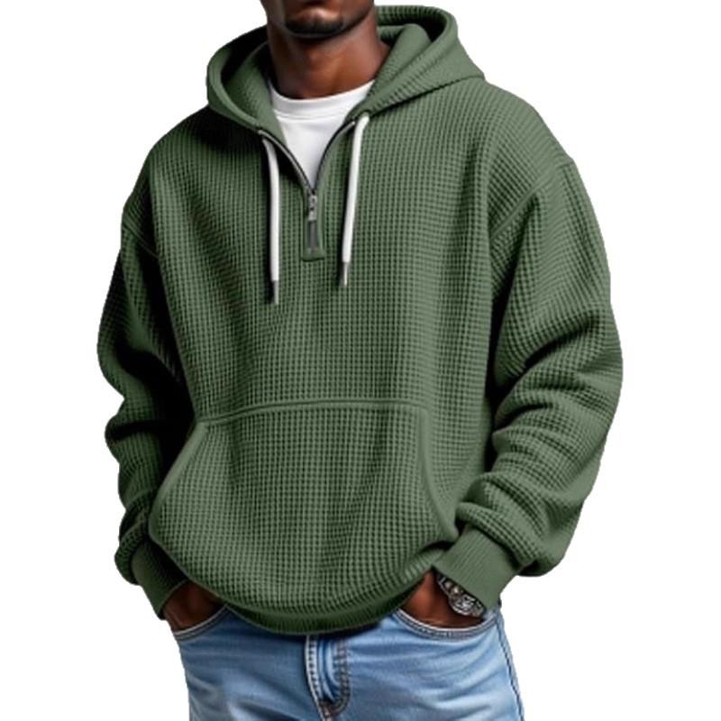 Herren Hellblauer Kapuzenpullover mit durchgehendem Reißverschluss, Mesh-Pullover mit Kängurutasche, Lässige Jacke mit Reißverschluss vorne