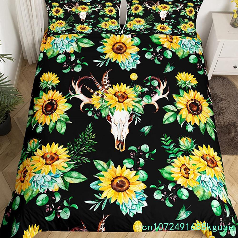 Farm Animal Duvet Cover Set Single King Queen Bohemian Mandala Bedding Set Microfiber Deer Bull Head Cow Skull Comforter Cover