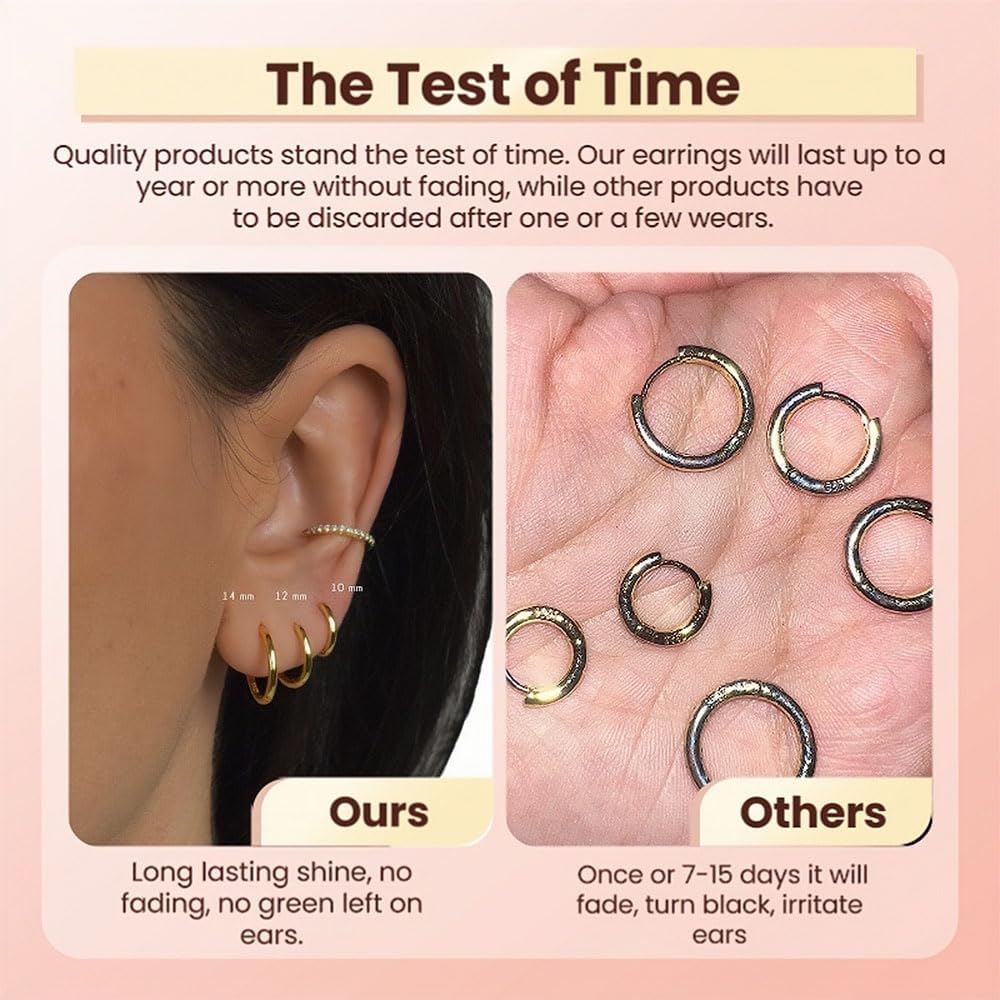 5 Paar 14K Goud Vergulde Huggie Hoepel Oorbellen voor Vrouwen - Hypoallergeen Dagelijks Sieraden voor Gevoelige Oren Meerdere Piercing Set