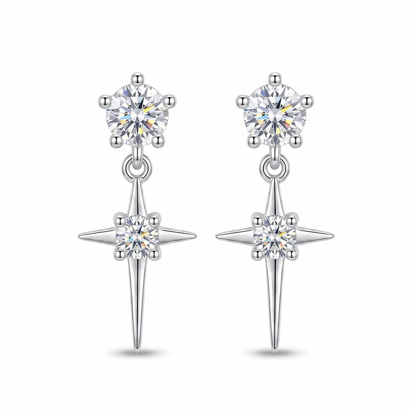 925 Sterling Silver North Star Dangle Round Cut Zircon Drop Stud Earrings for Women