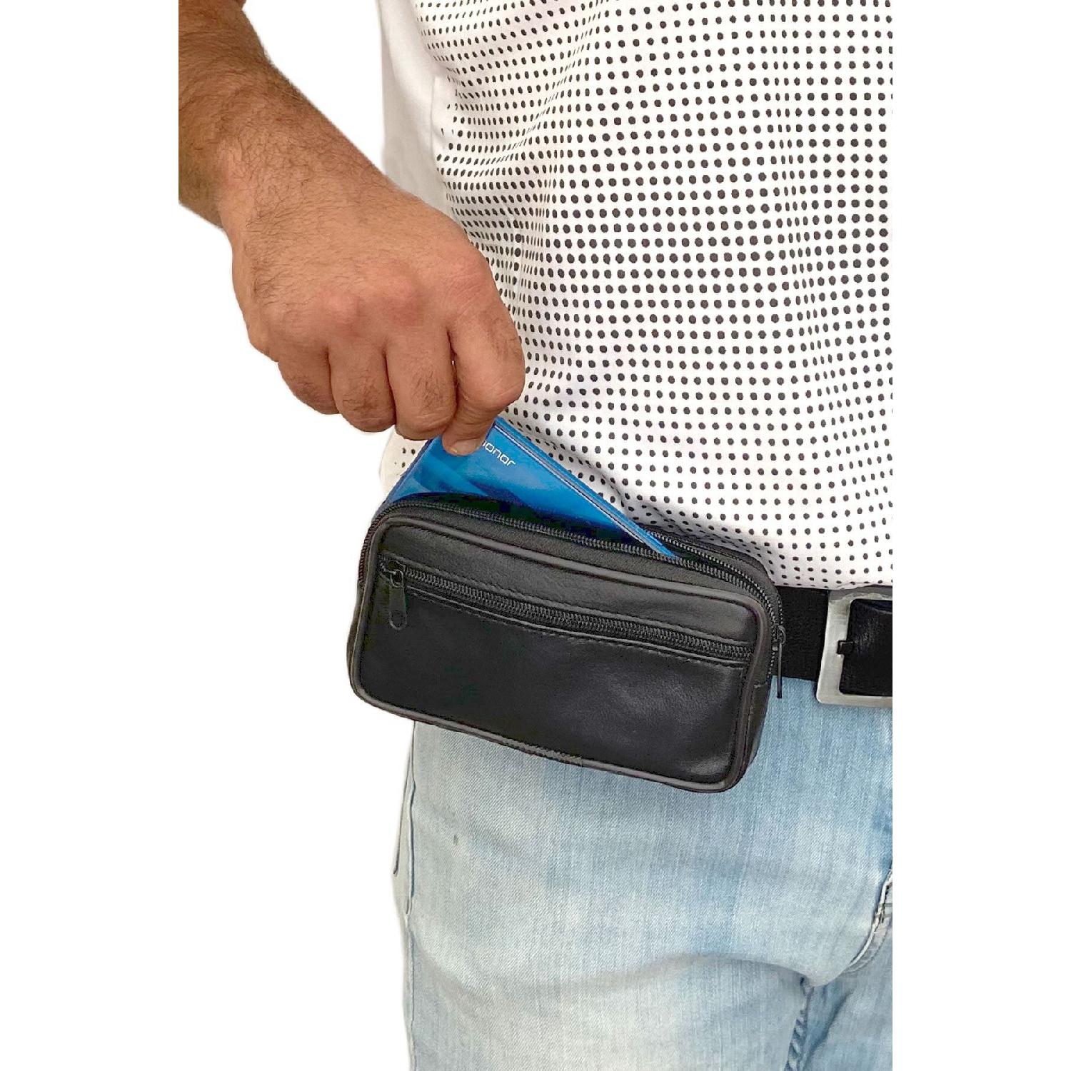 

Genuine Leather Belt Bag With Phone Compartment, Horizontal With 3 Compartments чёрный