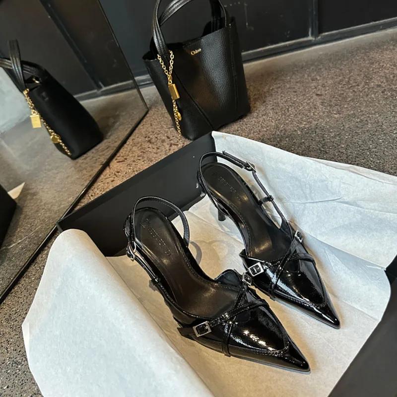 

Летние новые женские босоножки модные неглубокие туфли без застежек на каблуке элегантные туфли с открытой пяткой на тонком каблуке туфли-лодочки новые женские 39 чёрный