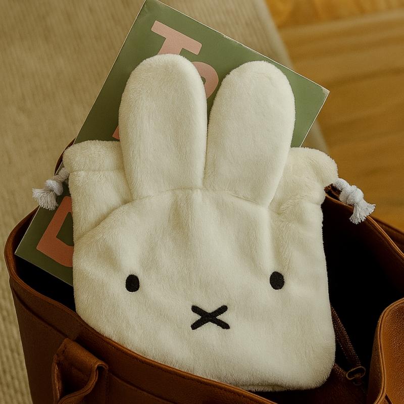 Kawaii Anime Cartoon Mify Plush Cosmetic Bag Cute Pink Plush Portable Storage Bag Coin Purse Drawstring Bag Holiday Gifts