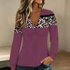 Plus Size Women V Neck Lantern Long Sleeve Top Color Block Print Slim Fit Casual Blouse