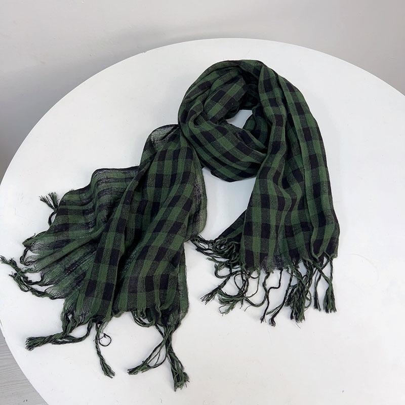 Thin Cotton And Linen Striped Scarf Literary And Versatile Soft Neck Protection Silk Scarf Women'S Travel Shawl