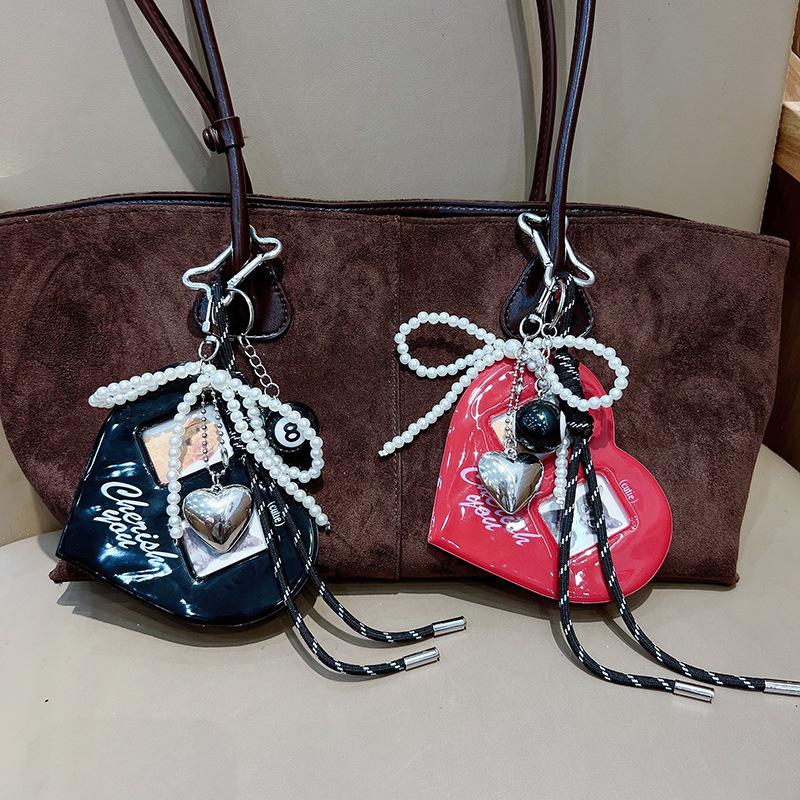 Korean Fashion Red Heart Po Album Pendant Vintage Charms Card ID Po Keychains PVC Card Set Bags Pendant Keychain Y2K