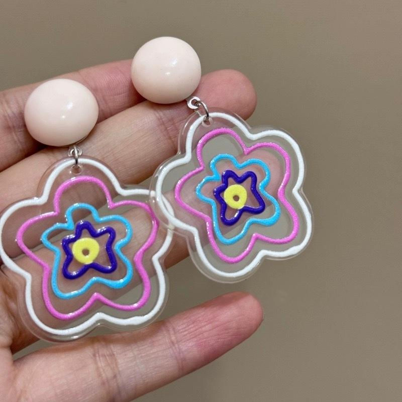 Adorables Boucles d'Oreilles Clips en Acrylique Fleur Pour Femmes Bohème Coréen Grand Géométrique Rond Carré Long Pendant Boucle d'Oreille Clip Bijoux
