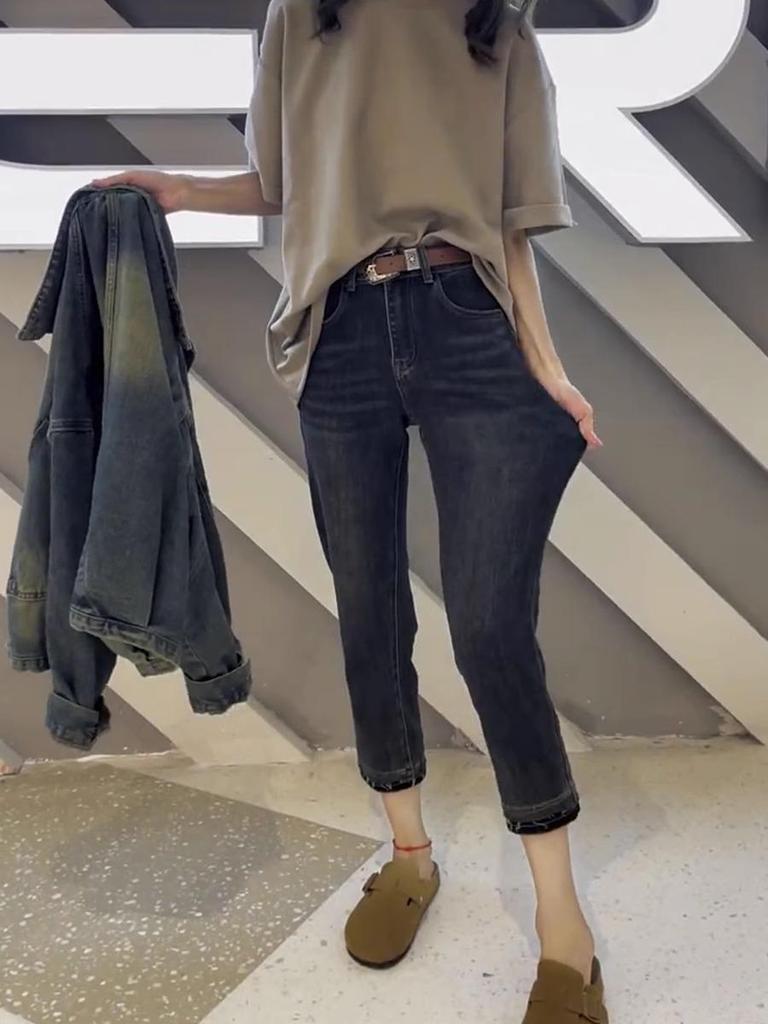 Women's Plus Size Retro Hong Kong Style Denim Jacket - Slimming Petite Fit for Spring and Autumn 2024