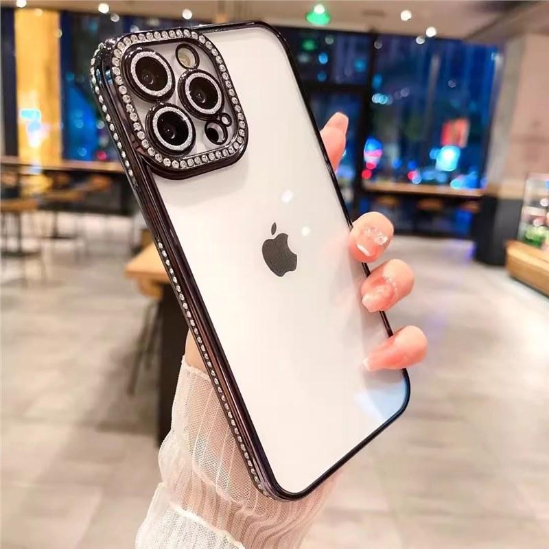 Applicable To Apple 17 Mobile Phone Case Glitter Rhinestone iPhone16Pro Electroplated Lens Film Anti-drop Transparent Protective Case
