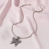 Collar con colgante de una capa de mariposa con diamantes de imitación de acero inoxidable para mujer, joyería