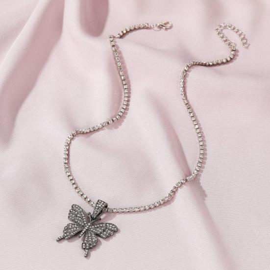Collar con colgante de una capa de mariposa con diamantes de imitación de acero inoxidable para mujer, joyería