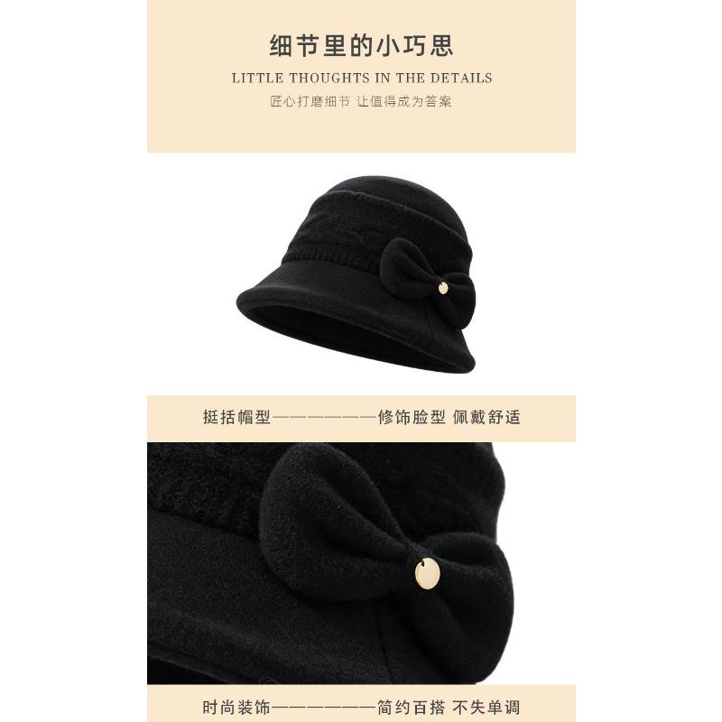 Women S Vintage Bowknot Bucket Hat Warm Fall Winter Elegant Face Slimming Hat