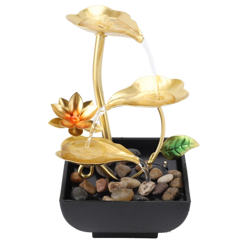 Tabletop Waterfall Fountain 3 Tier Lotus Leaf LED Light Circulating Flowing Water Adjustable Indoor Desk Water Fountain