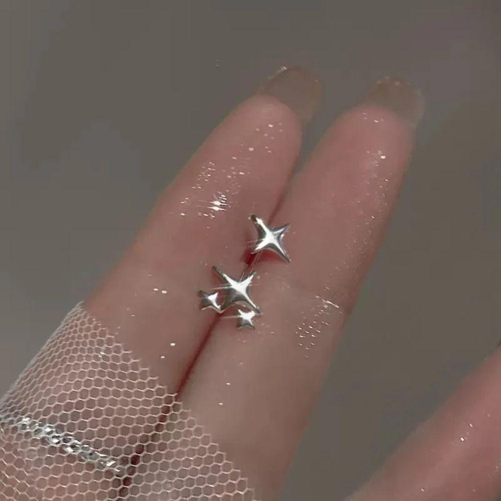Fashion Star Earrings 925 Stamp Silver Asymmetry Earrings Exquisite Ear Stud  Banquet