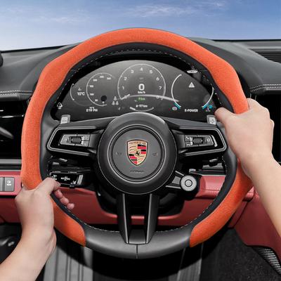 Suitable for Porsche Premium Suede Snap-On Steering Wheel Cover, Non-Slip and Durable Cayenne 996 Macan 957 Volante Boxster 986 718 Alcantara Turbo