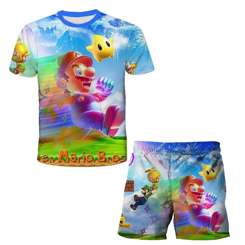 2025 MINISO Dětské oblečení Sady Cosplay Super Mario Trička Šortky 2 ks Obleky Děti Chlapci Dívky Topy Tričko Mario Bros Tričko Kalhoty Oblek