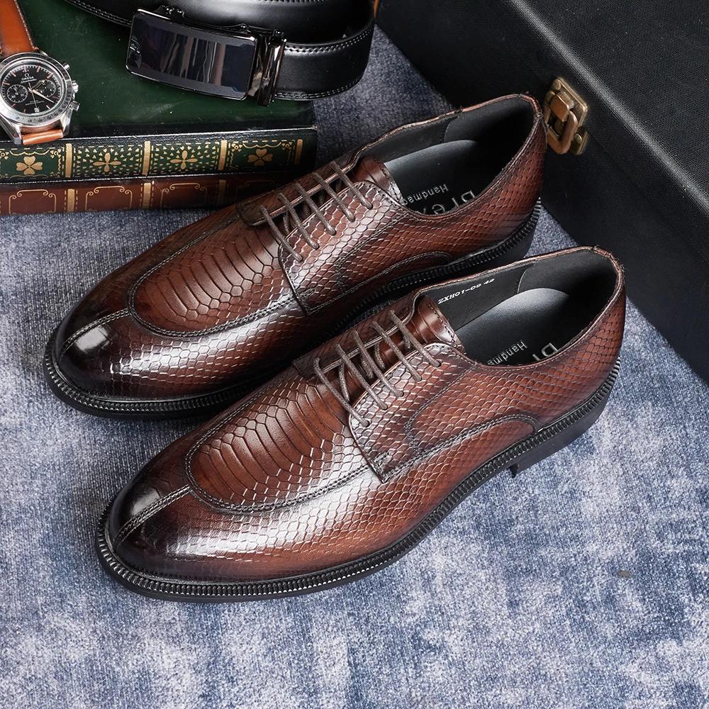 Men's British Style Genuine Leather Python Pattern Wedding Shoes Business Formal Dress Shoes