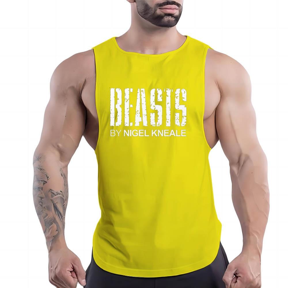 Four Seasons Adult Men'S Leisure Sports Fitness Outdoor Crew-Neck Vest Creative Letter Pattern 2d Printed Sleeveless Shirt