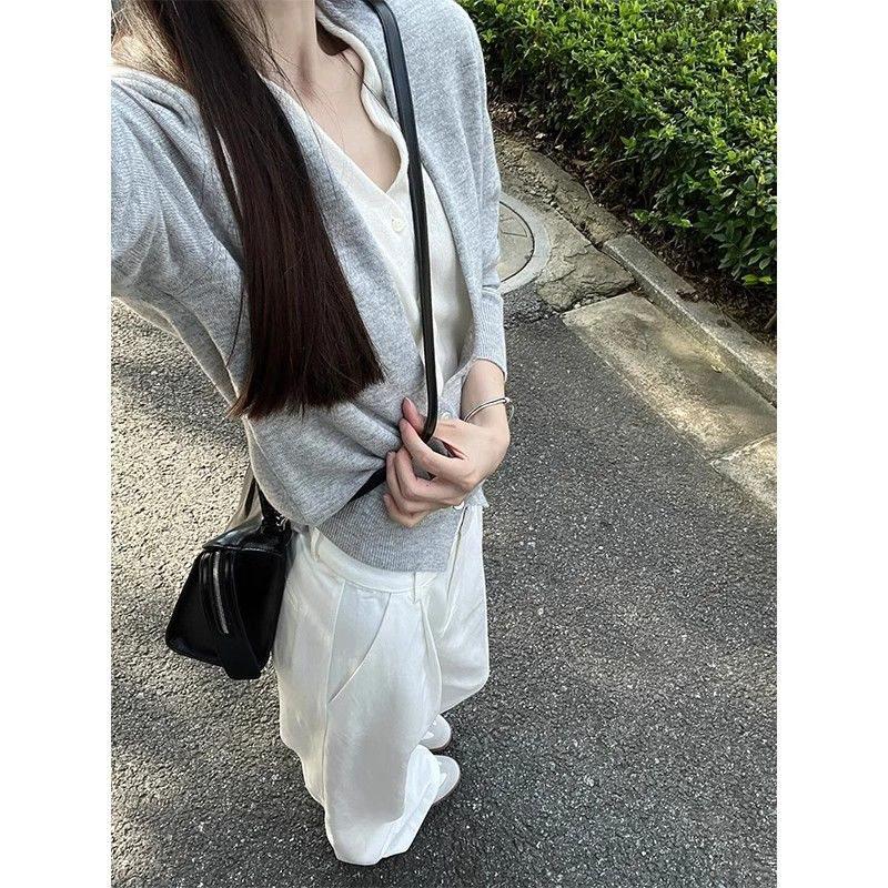 Women's Color Block Knit Cardigan - Two-Piece Look, Loose Fit, Early Spring Sweater Top.