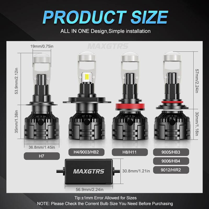 MAXGTRS 2x H4 Hi/Lo H7 Bi-Led Projector Lens H11 9005 HB3 9006 HB4 Car Headlight Bulb Canbus Lampada 6000K Mini Fog Lamp 12V LHD RHD