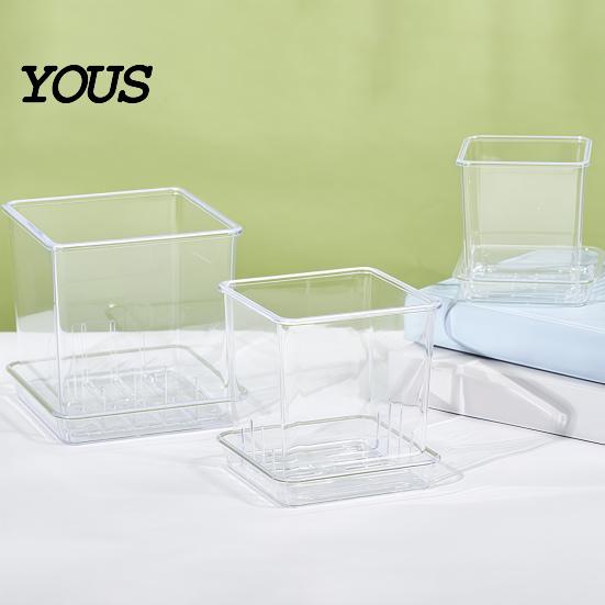 Orchid Planter for Phalaenopsis Clear with Saucer, Square Plant Pot Hydrophobic Succulents Drainage Holes, Transparent Flowerpot Phalaenopsis,