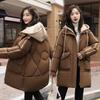 Womens Warm Puffer Coat With Hooded Design Loose Fit Mid-Length Winter Jacket Cotton-Padded Outerwear