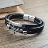 Charm Cross Braid Pattern Leather Woven Stainless Steel Bracelet Magnetic Buckle Rope Woven Bracelet Men's Jewelry Gifts