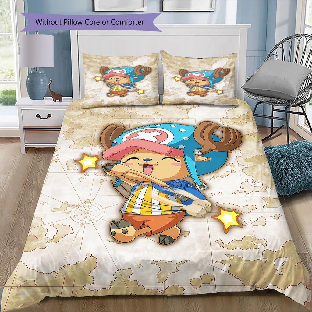 One Piece Tony Tony Chopper Pattern Bedding Quilt Set Quilt Cover Pillowcase Home Birthday Gift(1 * duvet cover + 2 * pillowcase, without core)
