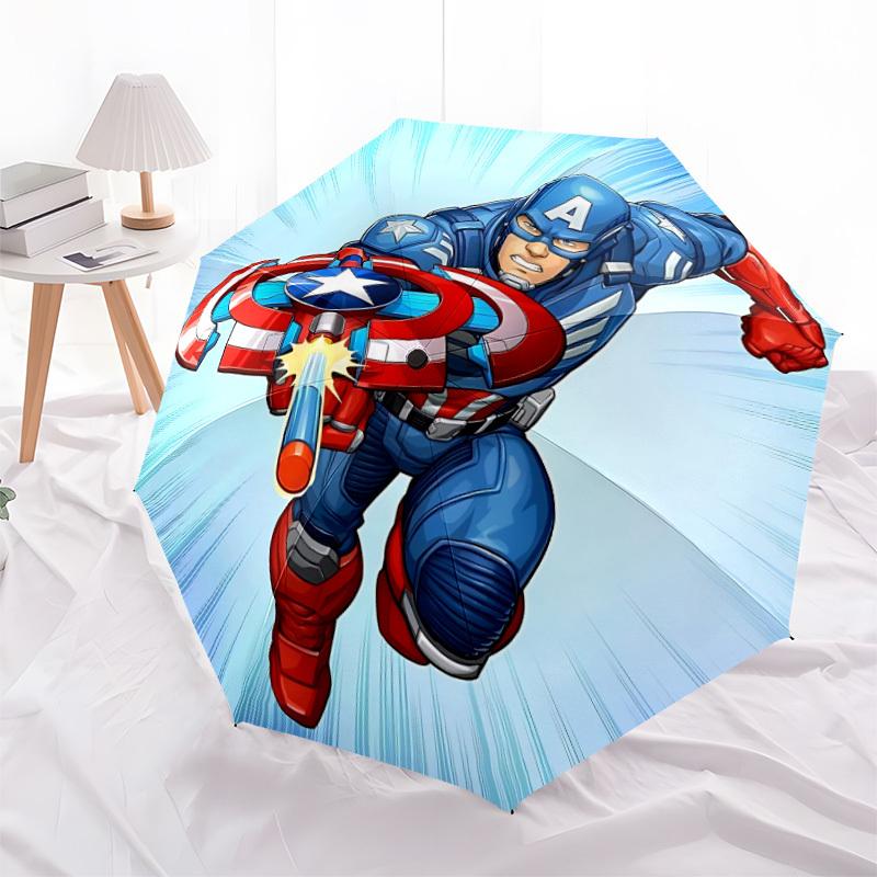 1 pièce Parapluie Pliant Automatique Captain America, Bouclier - Structure Robuste à 8 Côtes, Toile en Polyester Résistante au Soleil, Compagnon de Voyage yy251023156