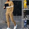 2Pcs/Set O-neck Long Sleeve Mid-rise Elastic Waistband Pockets Men Outfit Spring Autumn