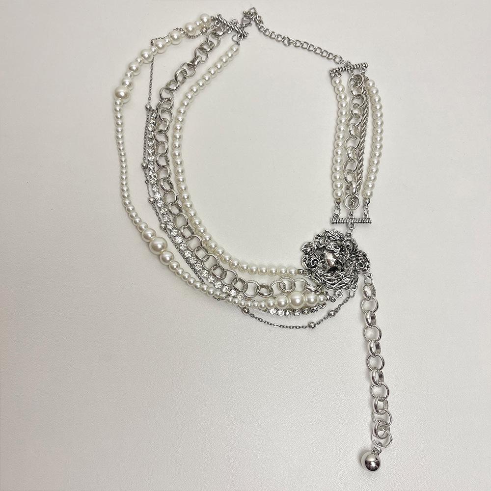 Trendy Glass Pearl Layered Necklace - Punk & Spicy Clavicle Chain for Women