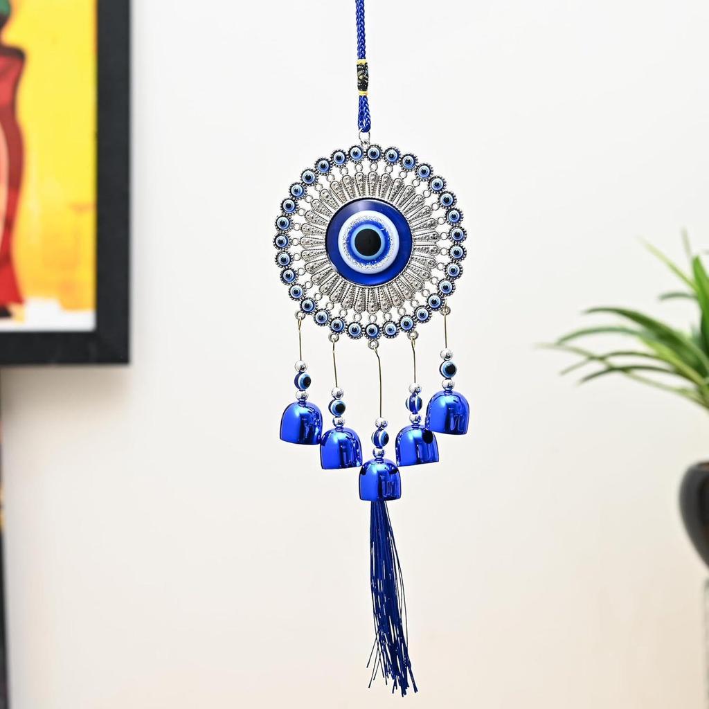 5 Bells Wind Chimes for Positive Energy & Protection | Evil Eye Hanging Decor for Home, Balcony & Office | Wind Charm for Good Luck