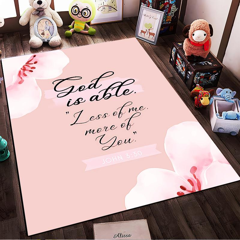 "Floral Christian Quote Rug" Non-slip Rug Suitable for Living Room and Bedroom Sofas.