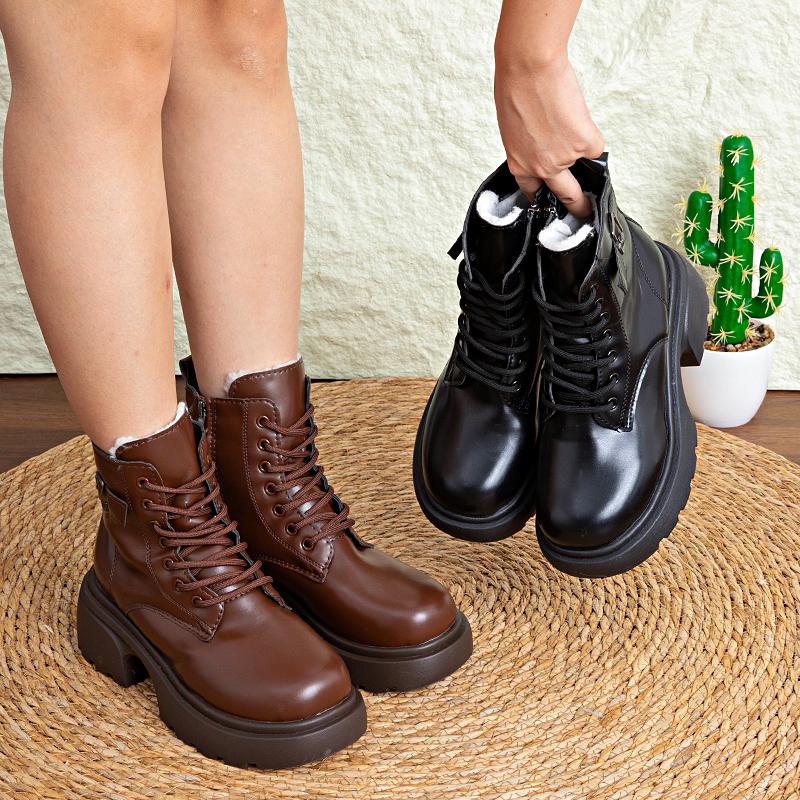 Brown Retro  Boots For Women British Styleautumn And Winter New Thick-Soled Height-Increasing Short Boots With