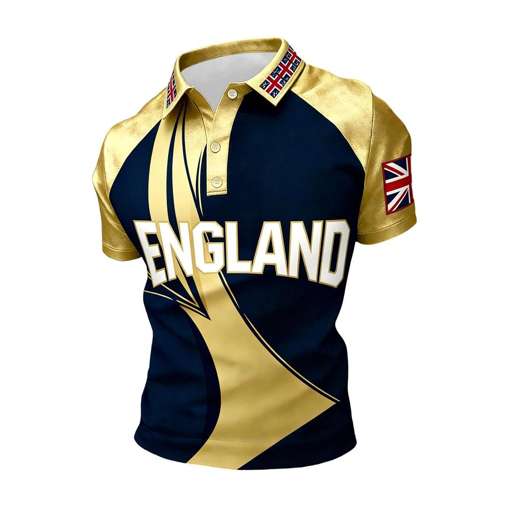 Men's Classic Polo Shirt Football Jersey England Style Short Sleeve Button Collar Lightweight Breathable Fabric Sportswear
