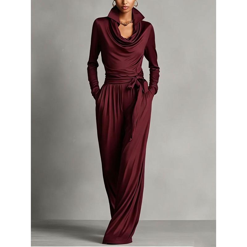 GMXIA Women's Fashion Casual Autumn Winter Long Sleeve U-Neck Pants Suits