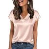 Women's Solid Color Satin V-neck Pullover Top - Spring/Summer Casual Business Style