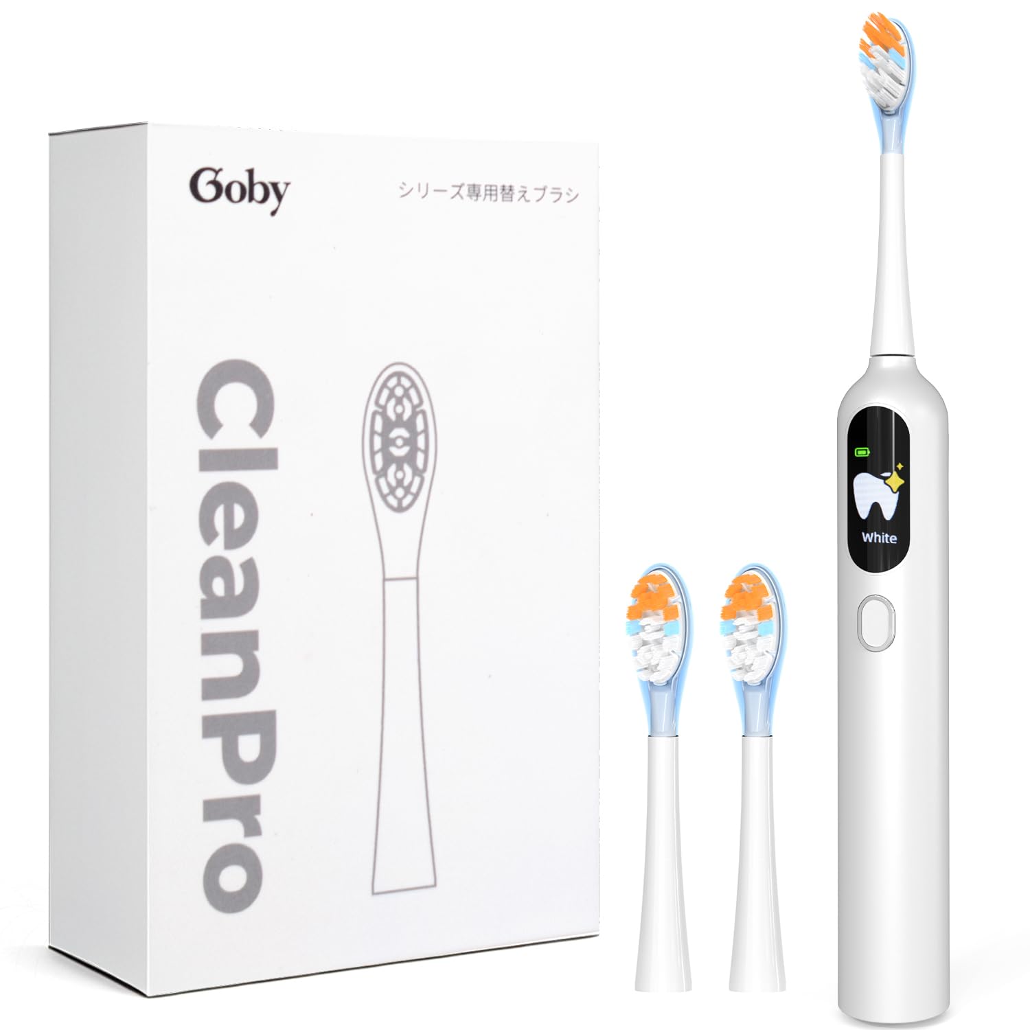 

Электрическая зубная щетка Goby Sonic IPX7 Тихая ЖК-дисплей Уровень заряда батареи Режим Налет Включает 2 сменные Идеально подходит для дневного и домашнего использования, Вибрация, Водонепроницаемая, белый