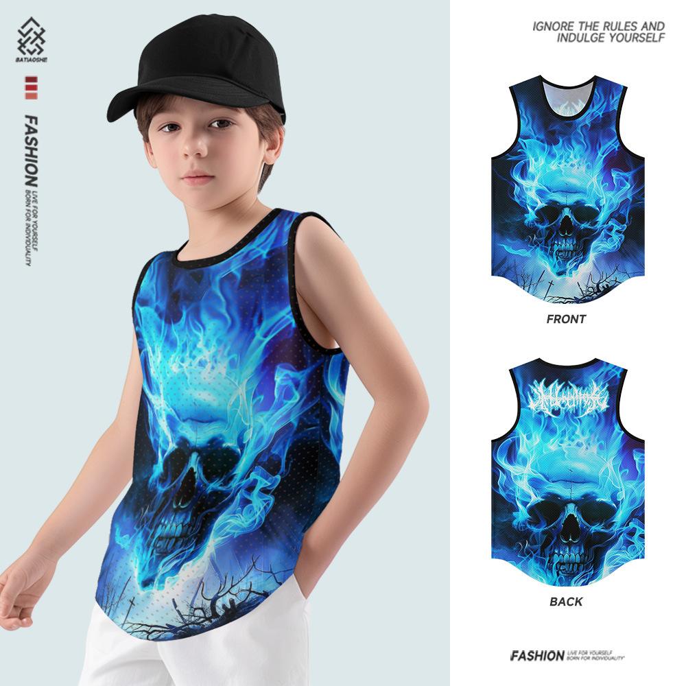 Summer Round Neck 3D Cartoon Pattern Printed Top Fashionable Casual Sleeveless Vest Children's Boy T-shirts