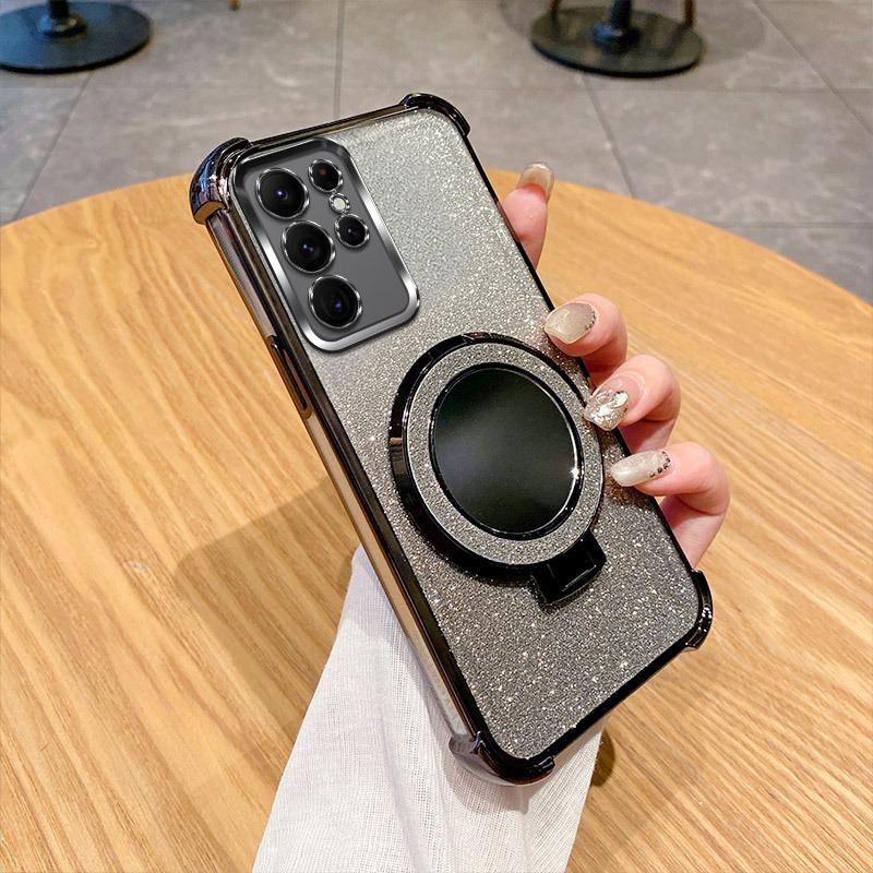 Husă Glitter cu Suport Oglindă Pentru Samsung Galaxy A17 A36 A16 A06 A26 A56 A55 A35 S25 Ultra S24 FE A25 Suport Magnetic Husă Transparentă