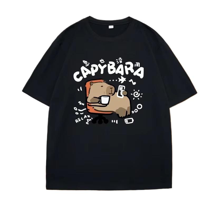 Cute Capybara Relaxing Coffee Phone T-shirt S