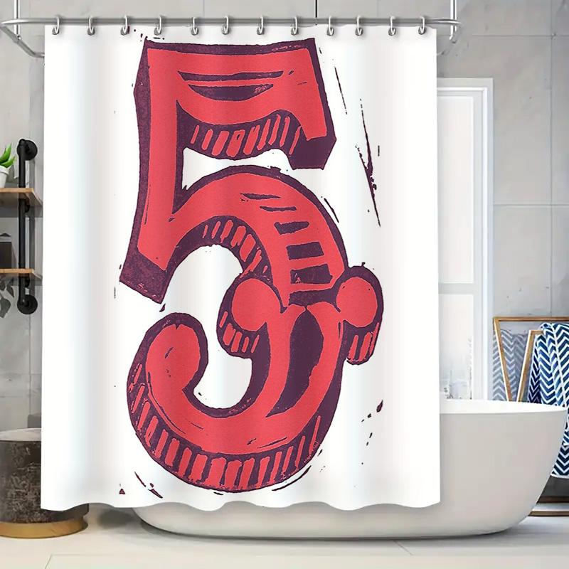 

Red Number Five Shower Curtain Vintage Art Deco Home Decor Bathroom Fabric Wall Hanging Tapestry Backdrop W60H190(CM)-1 Pcs