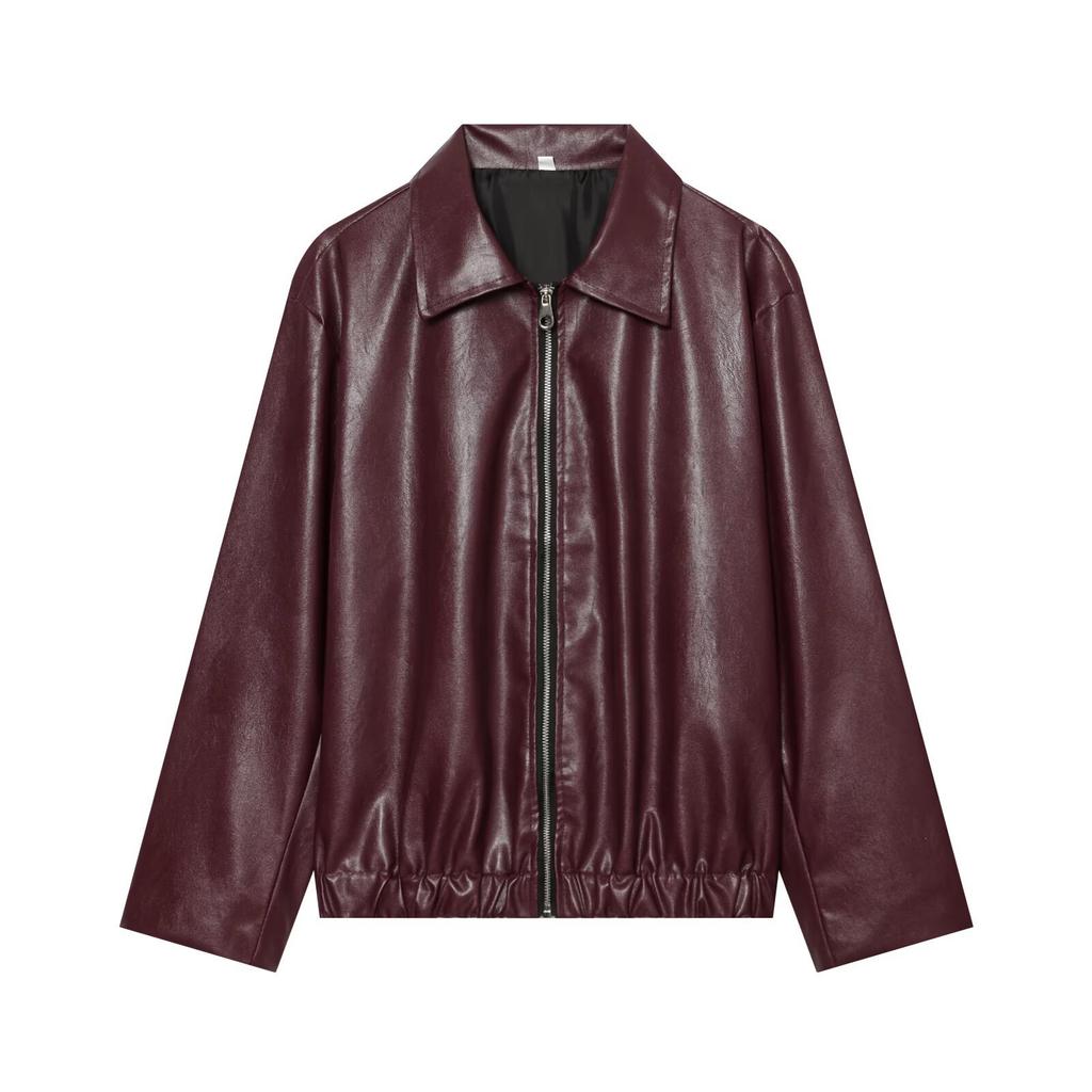 2026 Summer New European and American Cross-border Women's Clothing Street Fashion Imitation Leather Flight Jacket Jacket W063 001