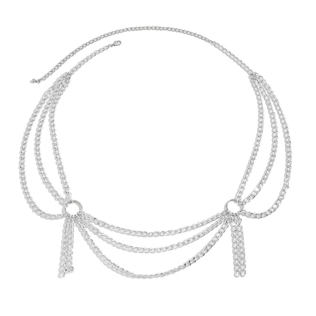 SHIXIN Punk Multilayer Metal Waist Chain Belly Chain for Women Gothic Silver Color Tassel  Belt Waistband Halloween Jewelry New