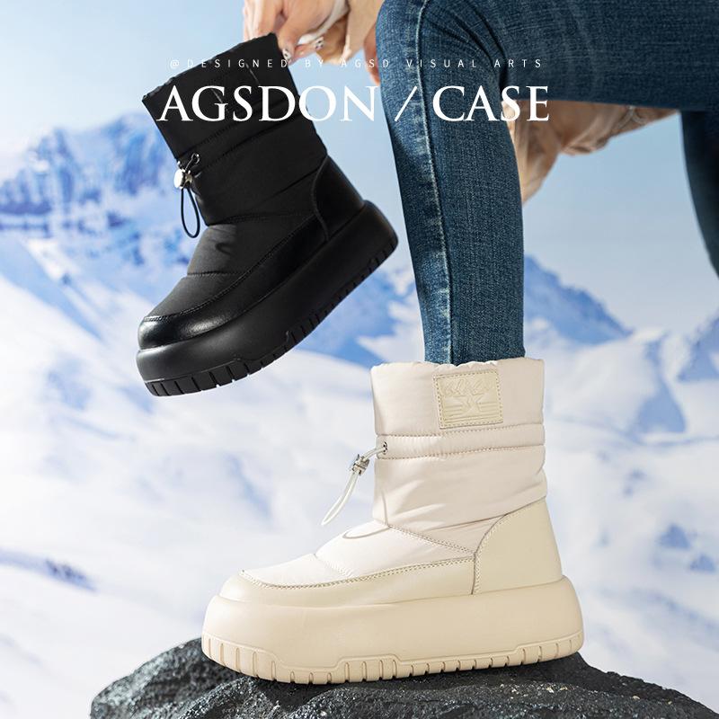 Augustine Outdoor Snow Boots Women's 2025 New Winter Platform Sports Short Boots Fleece Thickened White Cotton Shoes