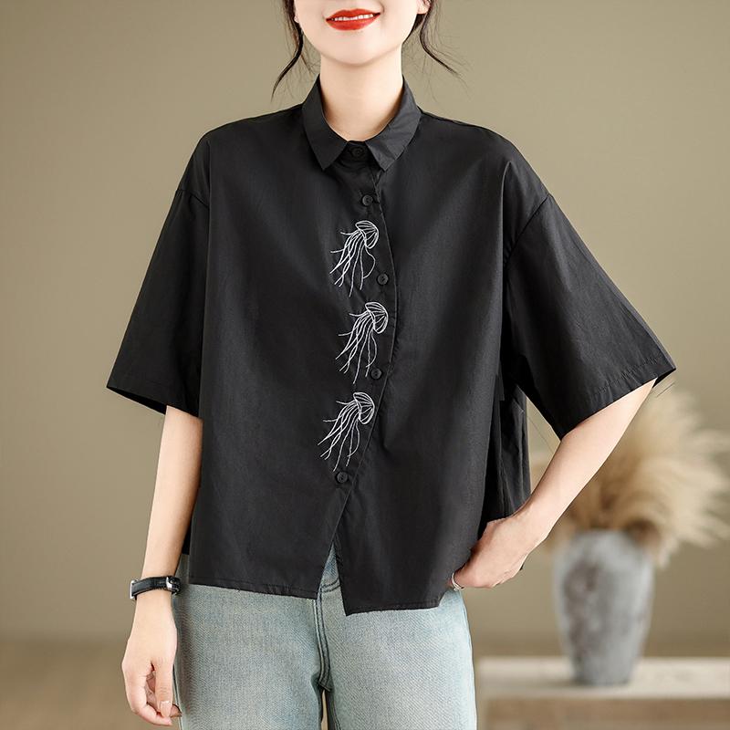 DIMANAF Summer 2026 Women Plus Size New Blouse Shirt Short Sleeve Casual Loose Lady Tops Shirts Cotton Print