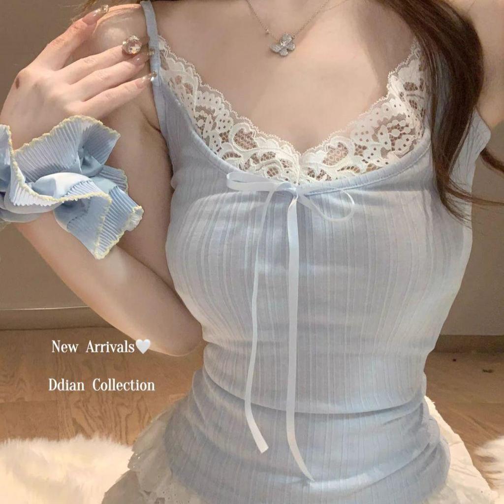 Plus Size Bow Lace Trim Sexy Camisole Tank Top for Women - Summer Loose Fit