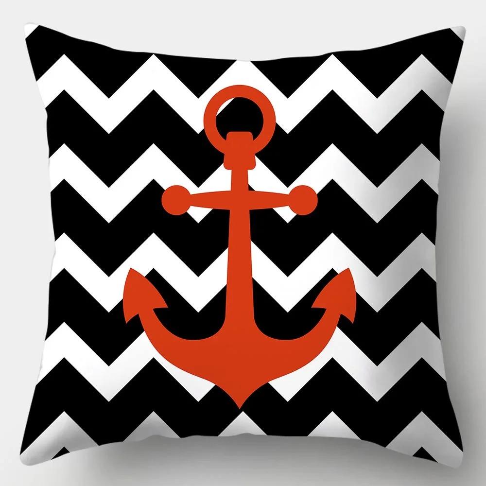 Home Decor Sailor Style Pattern Cushion Cover Square Bedroom Living Room Sofa Marine Theme Printed Cushion Cover 45cmX45cm