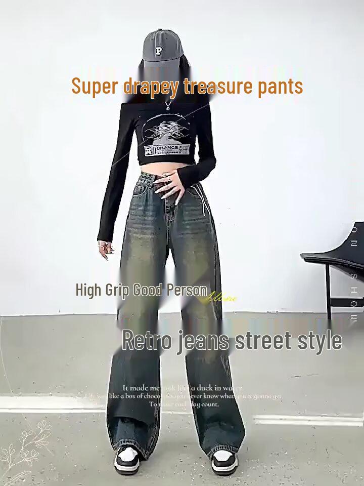 Jeans Retro Blu a Gamba Larga per Donne a Forma di Pera - Primavera/Autunno, Lunghezza Maxi, Vestibilità Larga